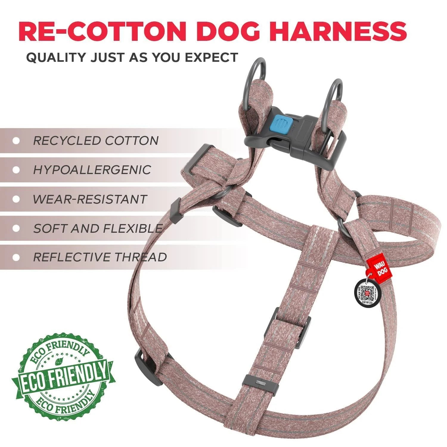 Brown Cotton Dog Harness Eco Friendly Adjustable for Large Dogs L Size 2735 In