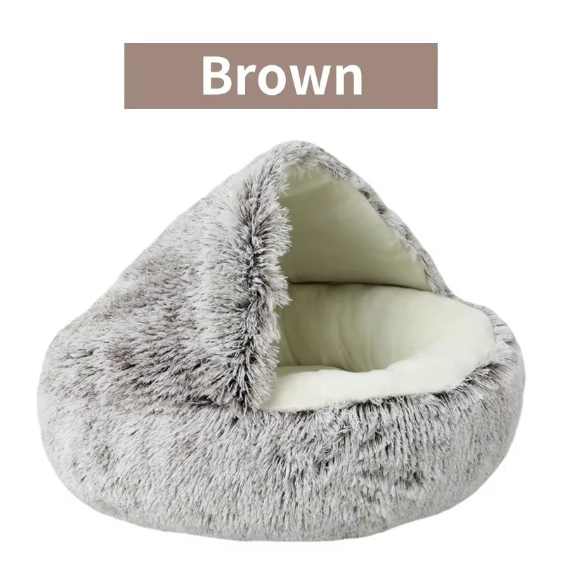 2-In-1 round Cushion & Warm Pet House for Cats and Small Dogs