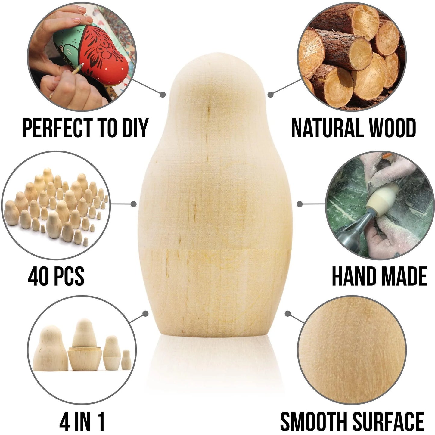 Unfinished Nesting Dolls Lot of 20 Sets by 4 Pcs Matryoshka Dolls DIY Gift 80Pcs