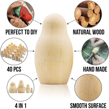 Unfinished Nesting Dolls Lot of 20 Sets by 4 Pcs Matryoshka Dolls DIY Gift 80Pcs